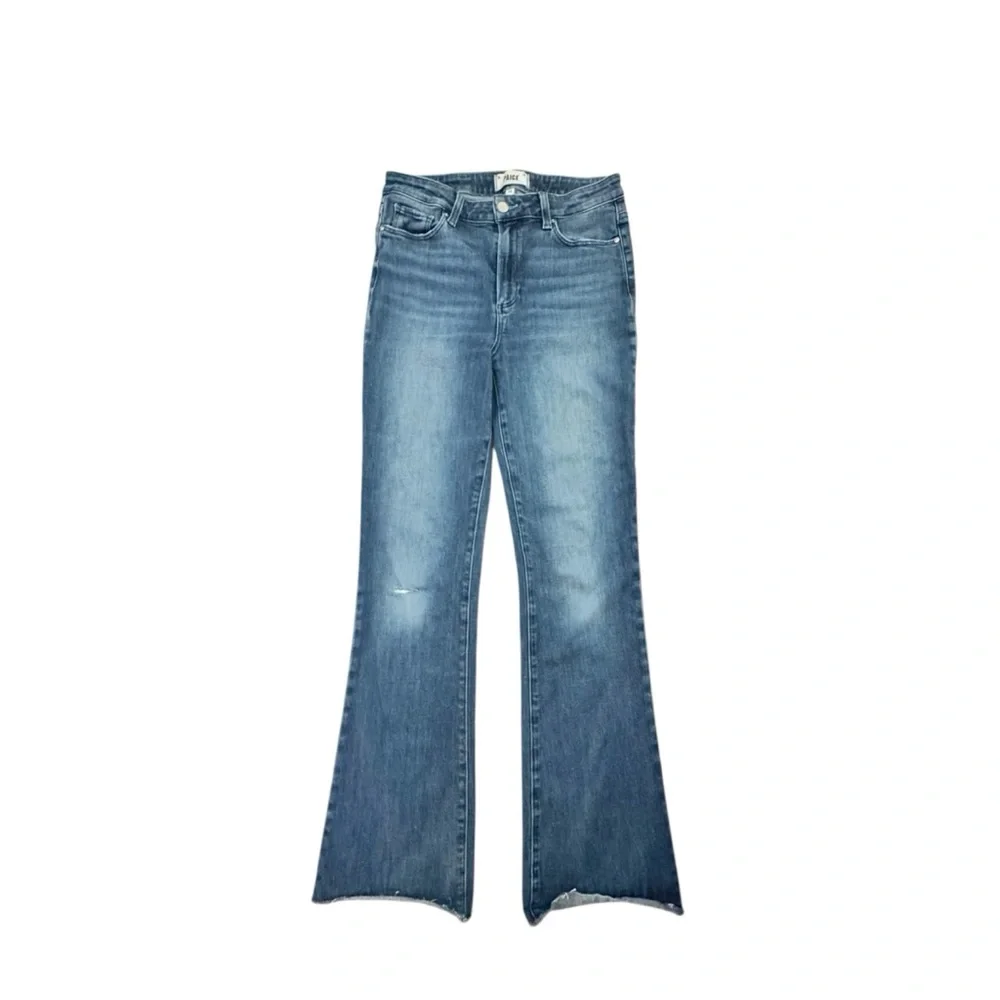PAIGE‎ High Rise Laurel Canyon Aegean Distressed Blue Wash Flare Jeans Size 28